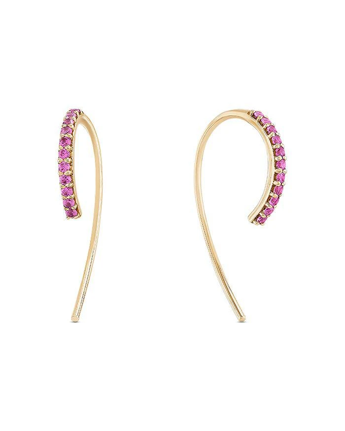 LANA 14K Yellow Gold Pink Sapphire Hooked on Hoops Threader Earrings