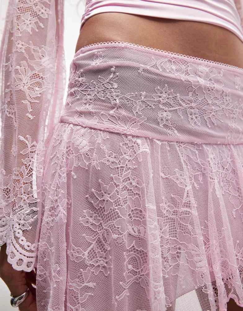 I.AM.GIA I.AM.GIA Stevie low rise lace asymmetric hem mini skirt co-ord in baby pink 4