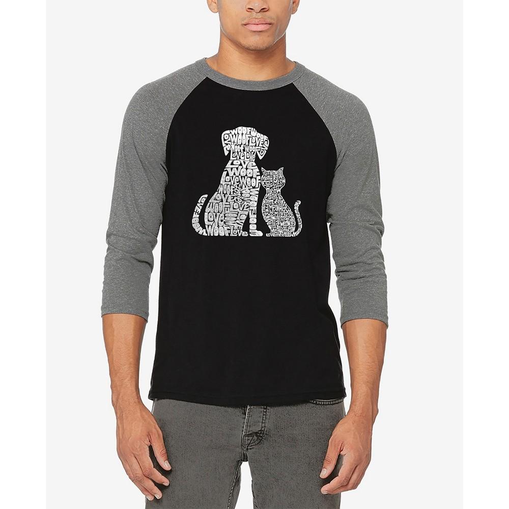 LA Pop Art Men's Raglan Baseball Word Art Dogs and Cats T-shirt