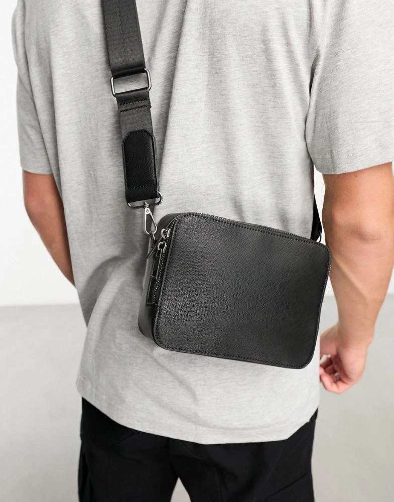 ASOS ASOS DESIGN large faux leather cross body camera bag in black 3
