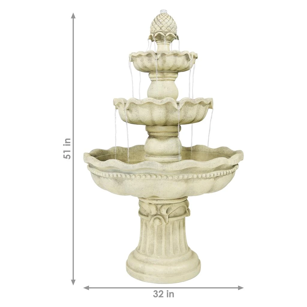 Sunnydaze 51"H Electric Polyresin and Fiberglass 3-Tier Pineapple Top Outdoor Water Fountain 4