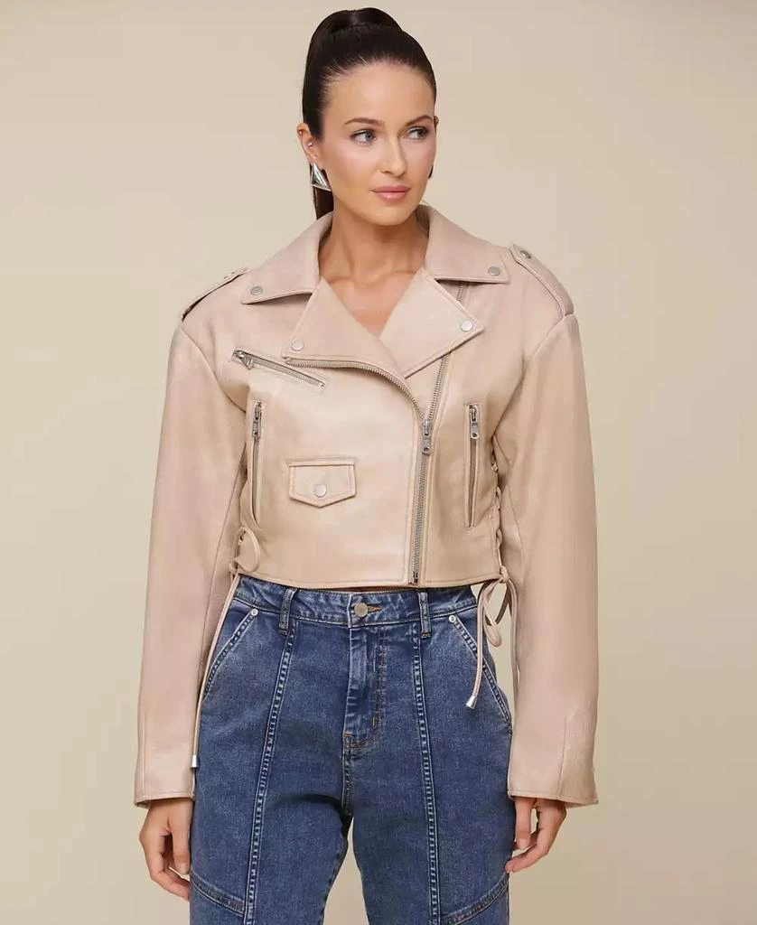 Avec Les Filles Women's Wide-Shoulder Cropped Biker Jacket 3