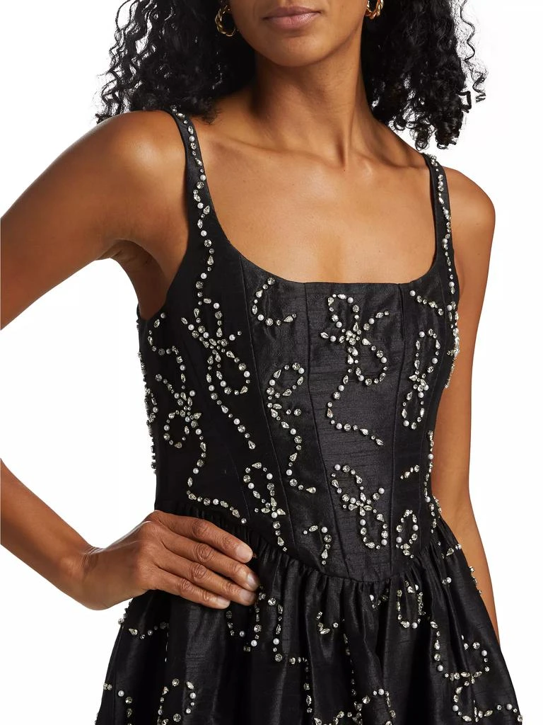 LOVESHACKFANCY Crystal Bow Shantung Brookhaven Minidress 6