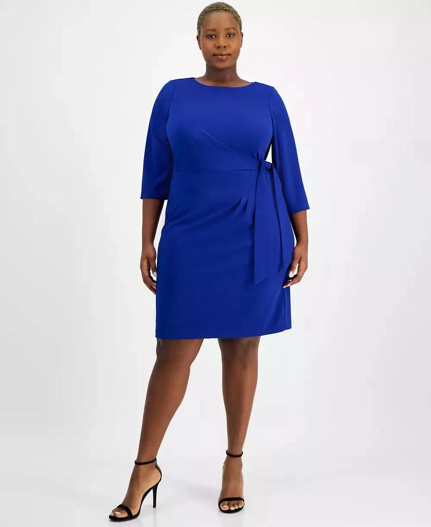 Tahari Plus Size Round-Neck Side-Tie Sheath Dress 1
