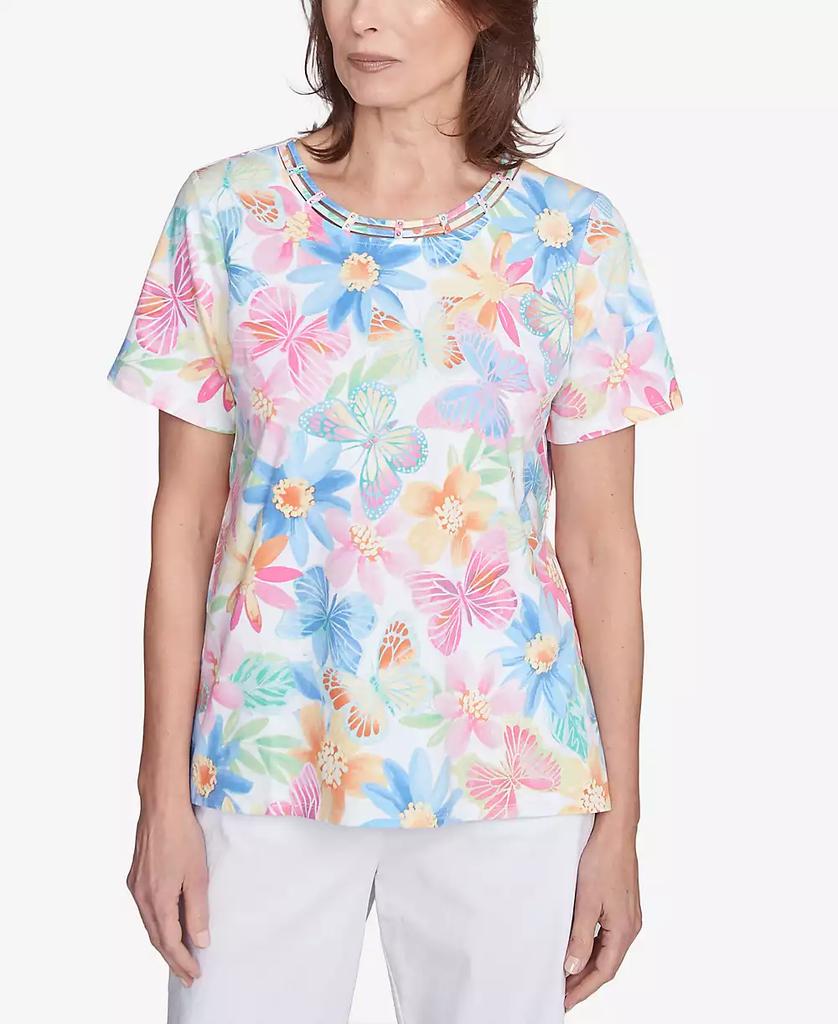 Alfred Dunner Petite  Spring Butterfly Crew Neck Top