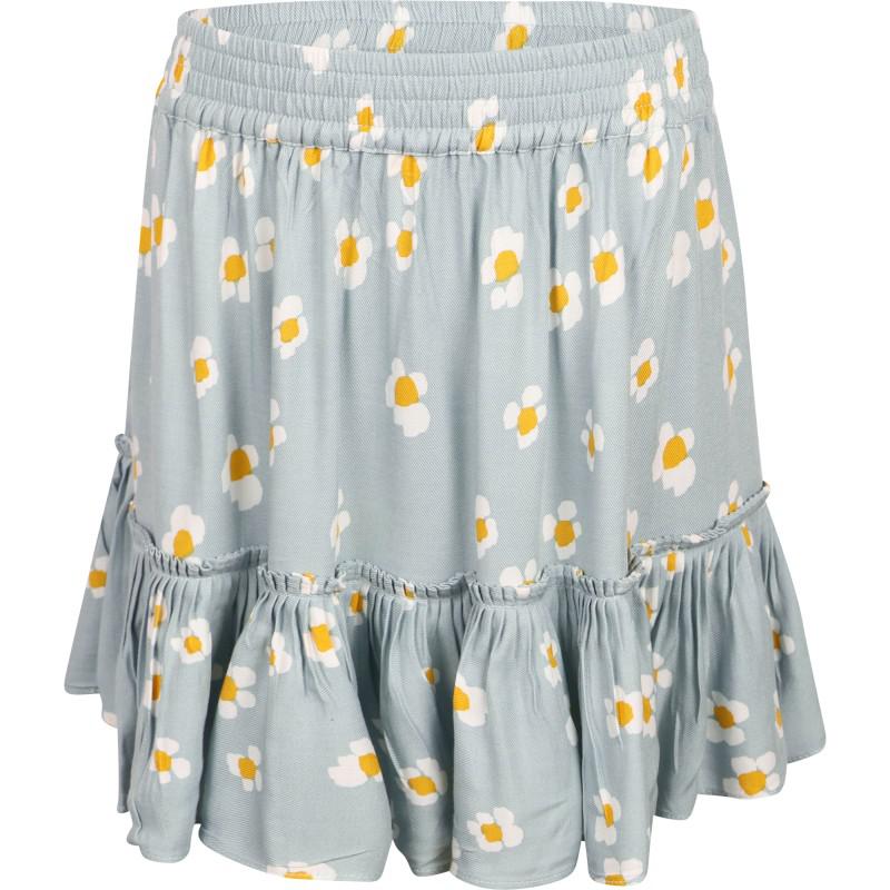 Stella McCartney Kids All over daisy print twill ruffle skirt with side pockets in light dusty blue