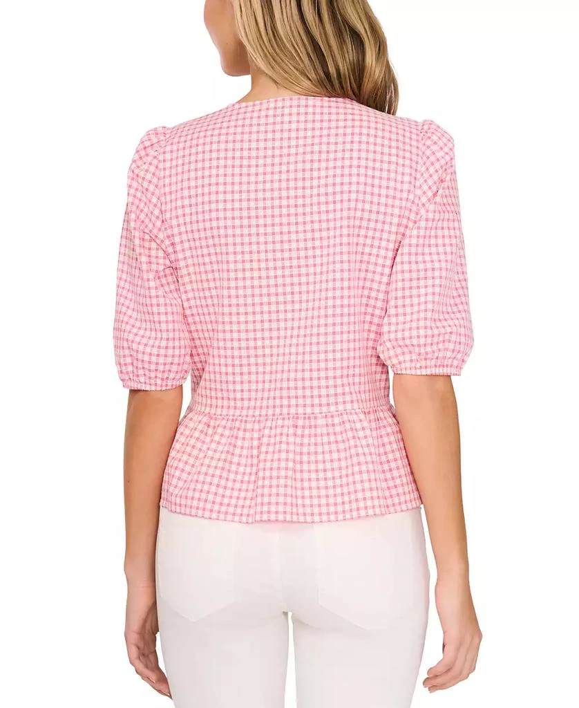 CeCe Women's Gingham Bow-Front Peplum Top 3