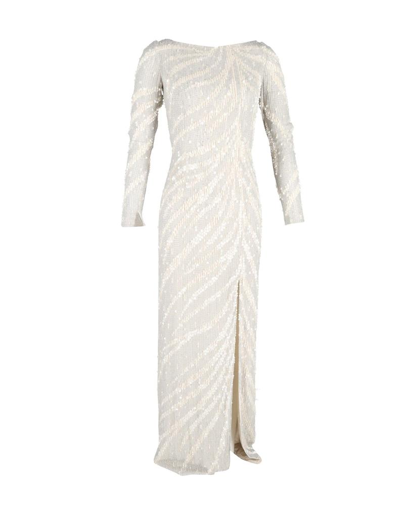 Jenny Packham Long Sleeve Gown in Cream Sequined Polyester