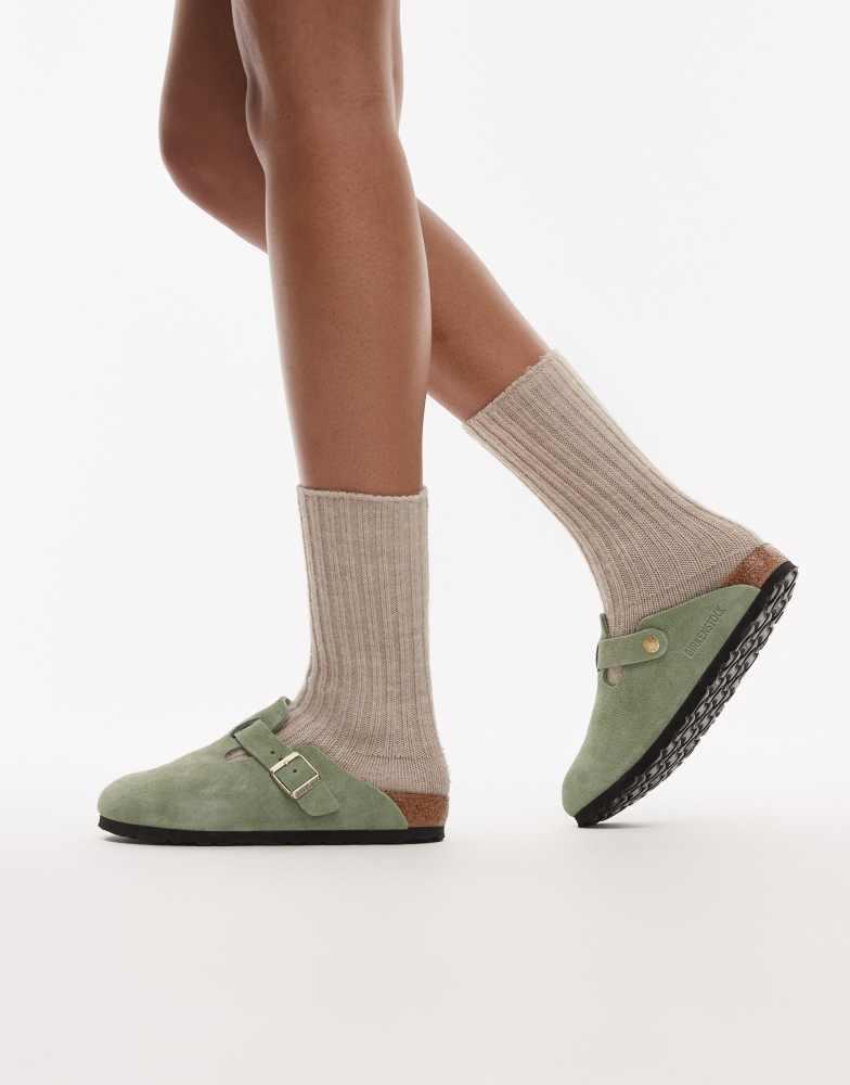 Birkenstock Birkenstock Narrow Fit Boston clogs in green tea suede