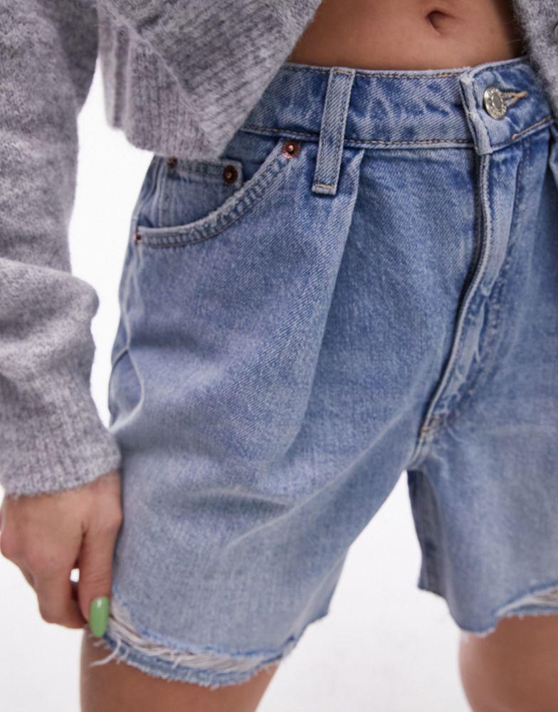 Topshop Topshop denim pleated shorts in bleach