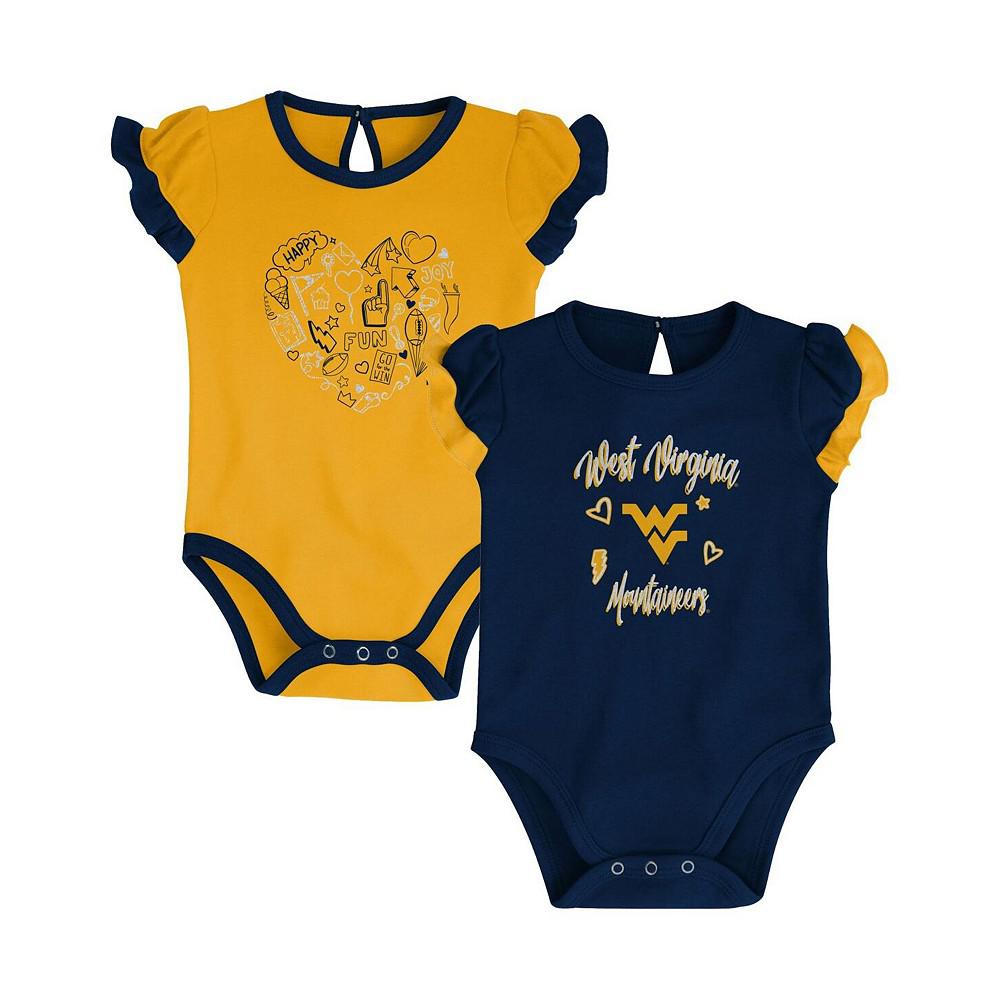 Outerstuff Girls Newborn and Infant Navy, Gold West Virginia Mountaineers Too Much Love Two-Piece Bodysuit Set