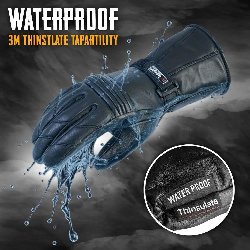 Infinity Leather Men's Thermal Motorbike Padded Black Leather Gloves Waterproof Winter Summer Biker Protection 5