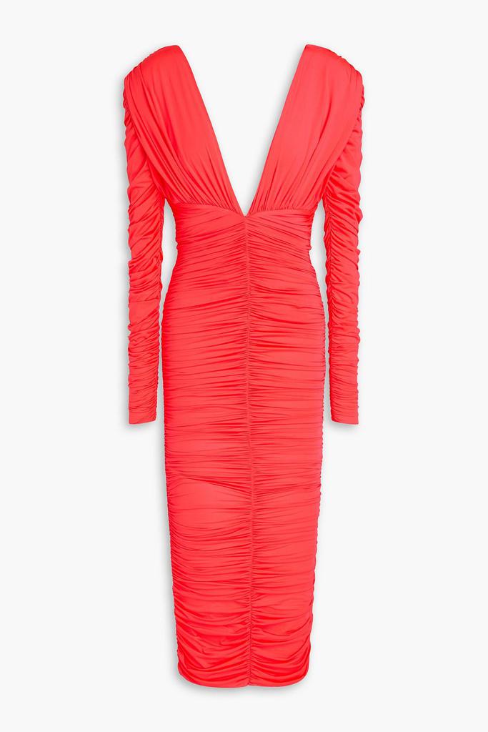 Alex Perry Ruched neon stretch-jersey midi dress