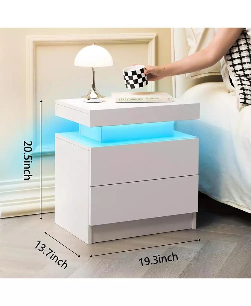 RAINSKEN LED Nightstand with 2 Drawers, Bedside Table Cabinet with Adjustable Color Lighting, Modern End Side Table for Bedroom, Living Room 2