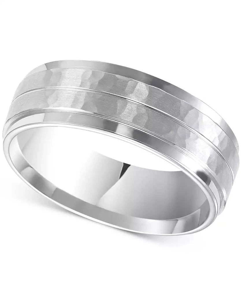 Triton Men
s Hammered and Brush Finish Wedding Band in 14k White Gold