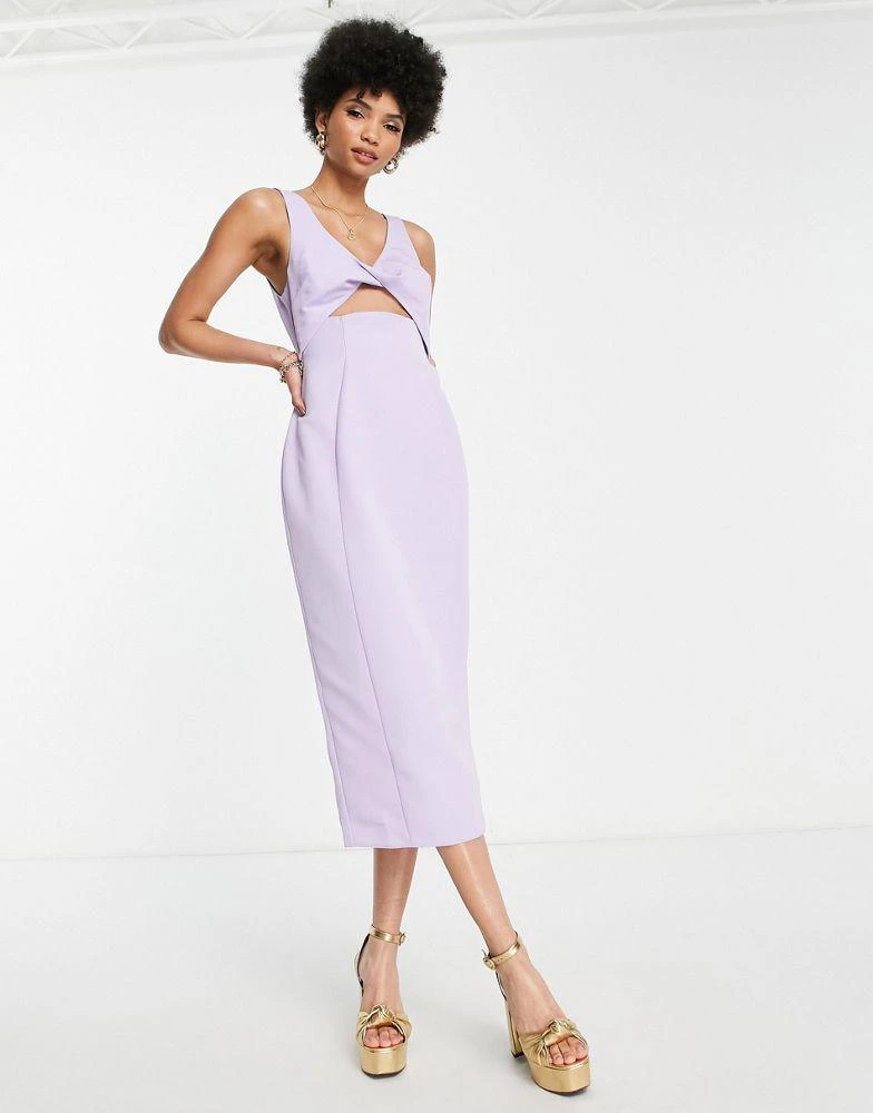 ASOS DESIGN ASOS DESIGN Tall structured midi dress with twist front bodice in lilac 4