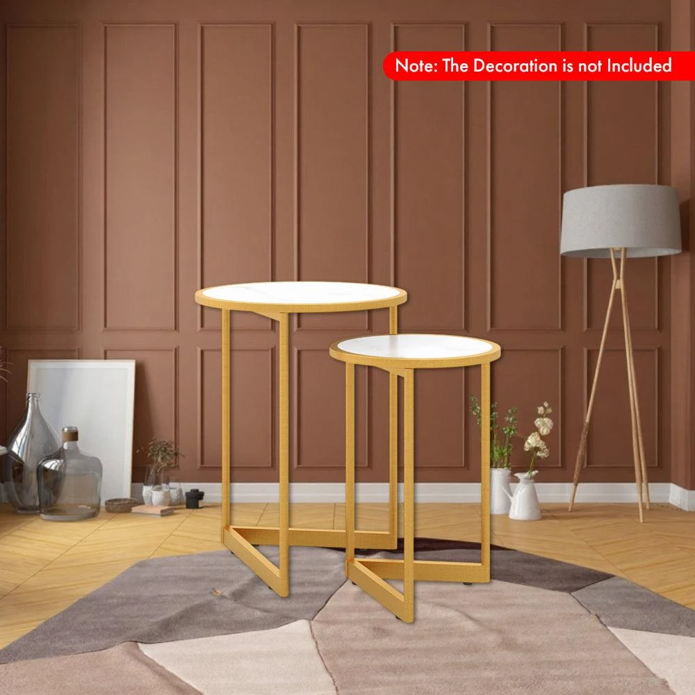 Hivvago Round Stacking Coffee Tables with Imitation Marble Surface for Living Room Use - Set of 2 2