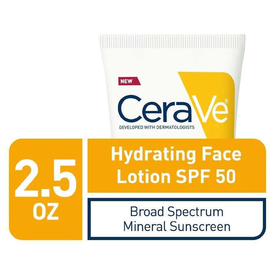 CeraVe Hydrating 100% Mineral Face Sunscreen SPF 50 with Zinc Oxide & Hyaluronic Acid 10