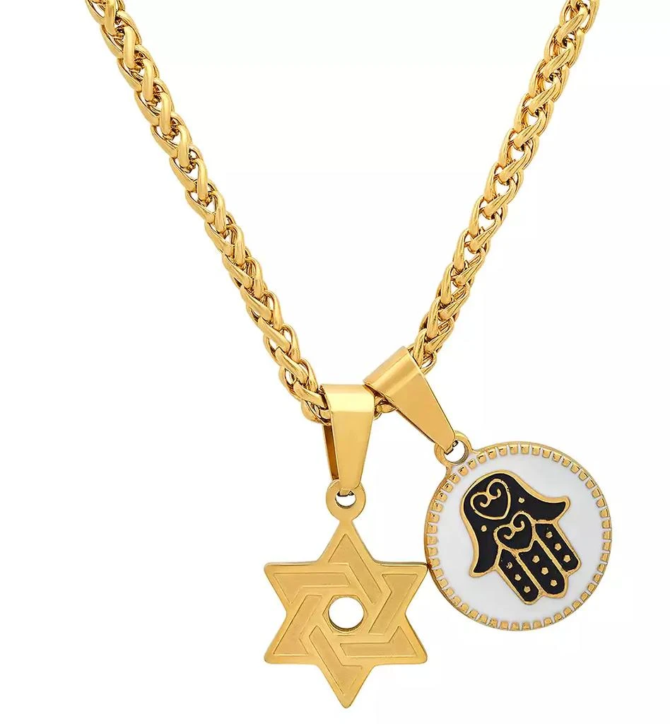 STEELTIME Men's 18K Gold Plated Star of David & Hamsa Round Pendant Necklace, 24" 2