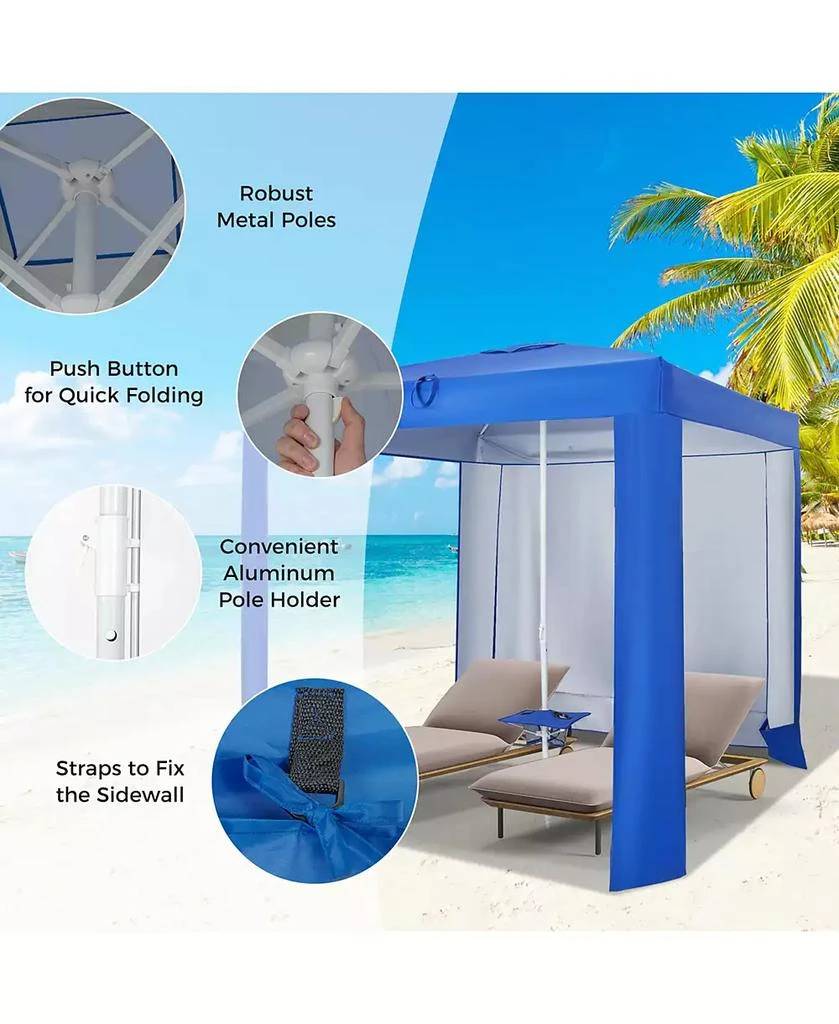 Costway UPF 50+ Beach Tent 6.6ft x 6.6ft Beach Cabana with Folding Table, 5 Sandbags 10