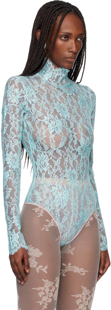 Valentino Blue Floral Lace Bodysuit