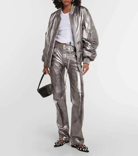 The Attico Metallic leather straight pants 2