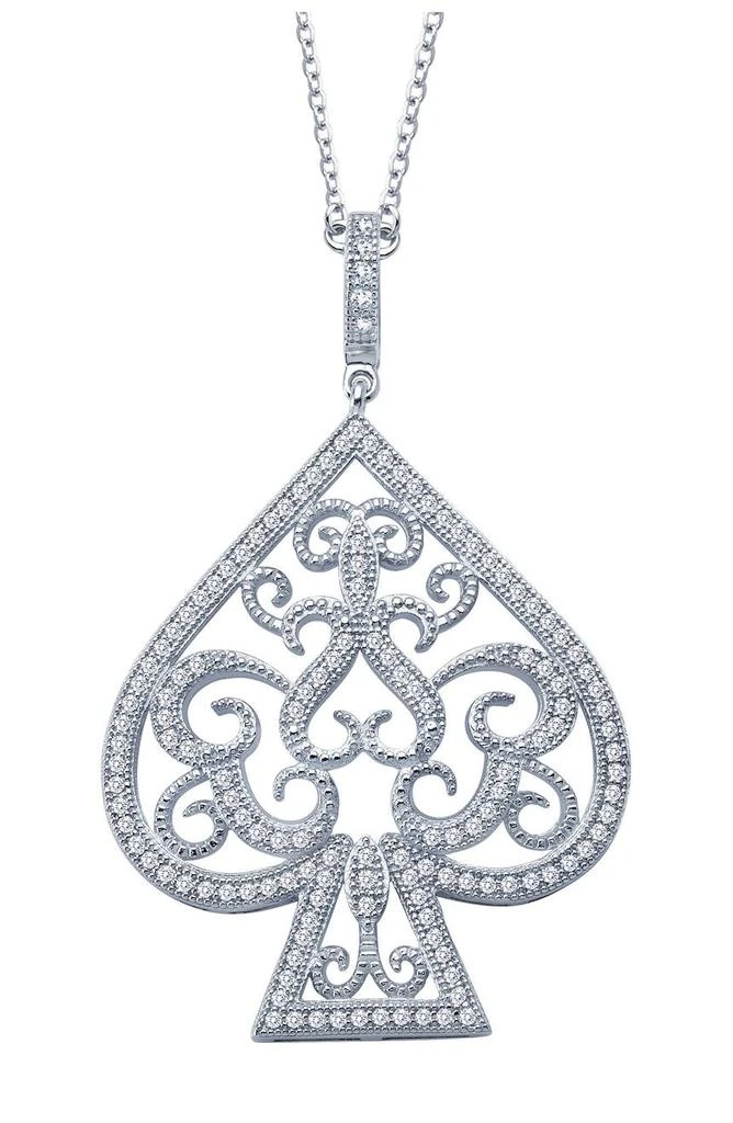 Lafonn Platinum Plated Sterling Silver Simulated Diamond Lucky Lady Spade Pendant Necklace 1