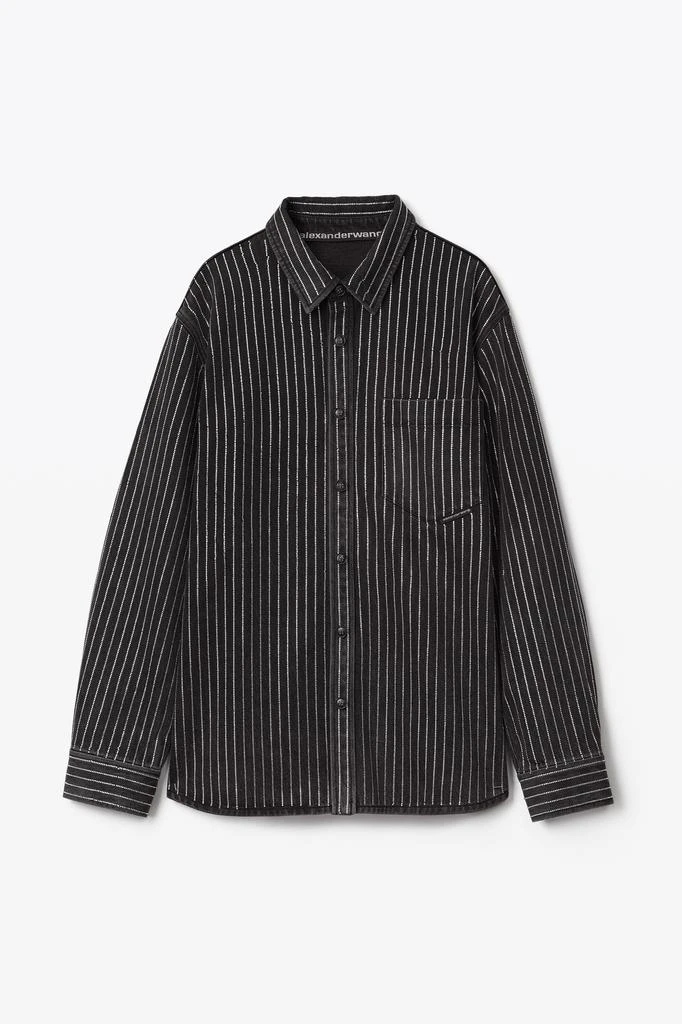Alexander Wang CRYSTAL STRIPE OVERSIZED SHIRT IN DENIM 3