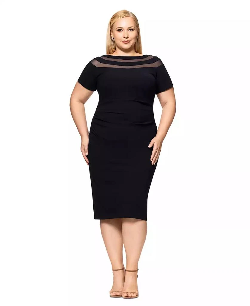 XSCAPE Plus Size Illusion Stripe Short-Sleeve Sheath Dress 1