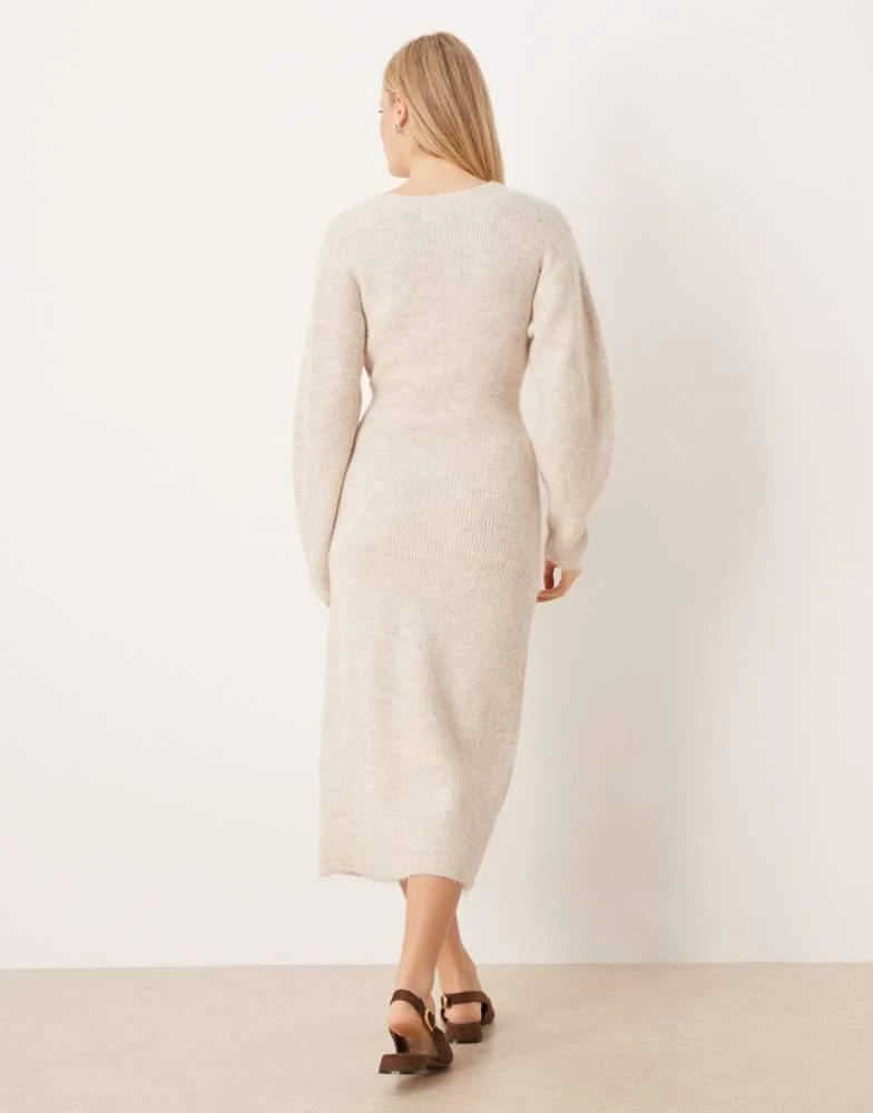 beige midi dress long sleeve Beige Ribbed Midi Dress – Inherit Co