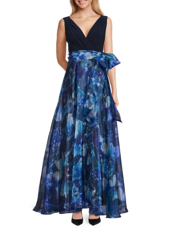 Petite Eliza J Blue Floral Maxi Dress Eliza J Petite 3D Floral - Main Image