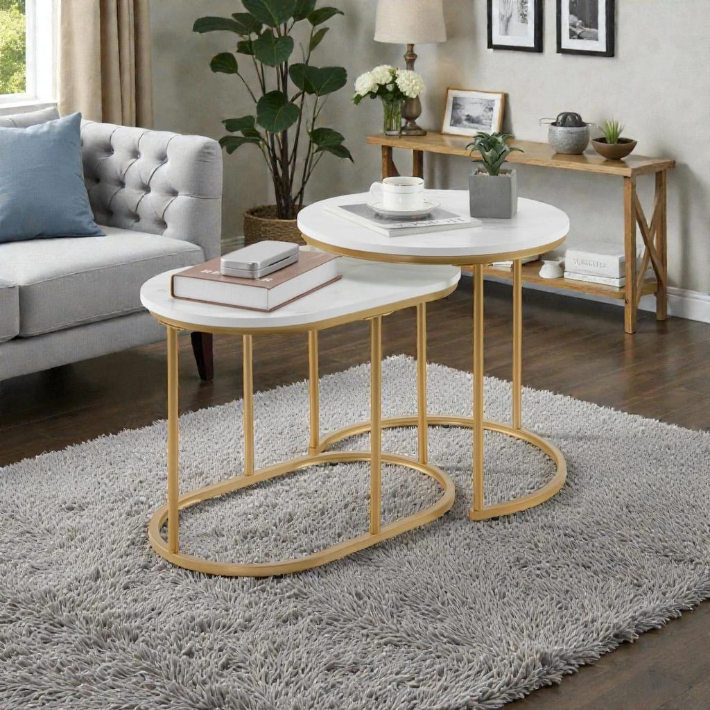 Hivvago Marble-Style Nesting Table Set for Modern Living Spaces