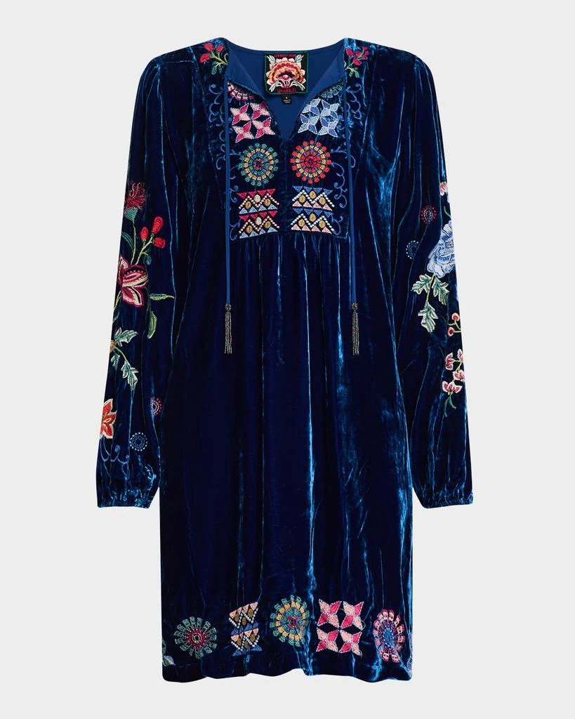 Johnny Was Nikkola Embroidered Velvet Mini Shift Dress 1