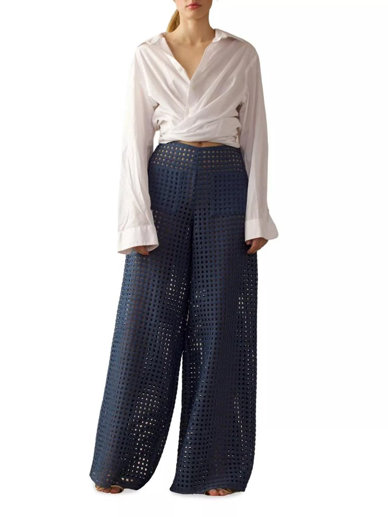 Cynthia Rowley Lattice Linen Wide-Leg Pants 2