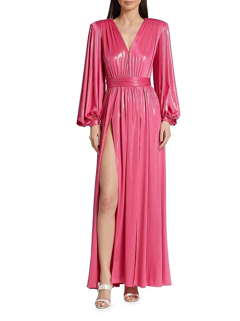 BRONX AND BANCO Zoe Billowy-Sleeve V-Neck Metallic Gown 3