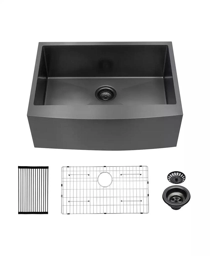 Flynama huluwat 27x21x10inch Gunmetal Black Farmhouse Kitchen Sink Stainless Steel Apron Front 16 Gauge 4