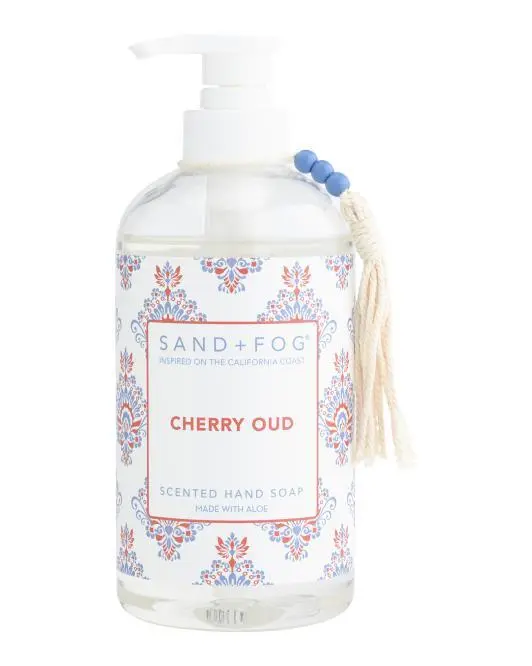 SAND AND FOG 20oz Cherry Oud Blockprint Hand Soap With Tassel