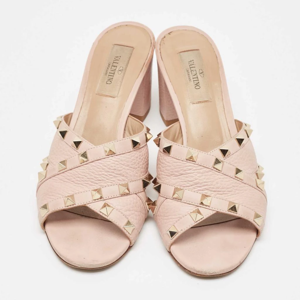 Valentino Valentino Pink Leather Rockstud Block Heel Slide Sandals Size 38 3