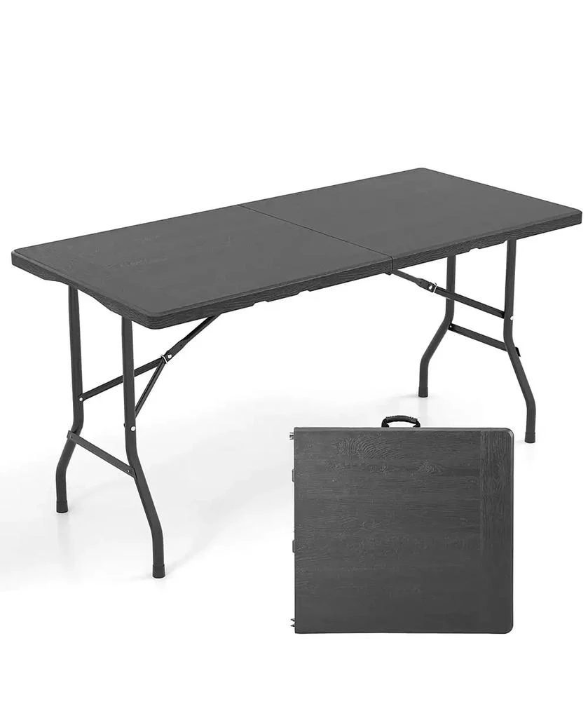 Costway 5 ft Folding Picnic Table Outdoor Dining Table with Rattan Grain HDPE Tabletop 3