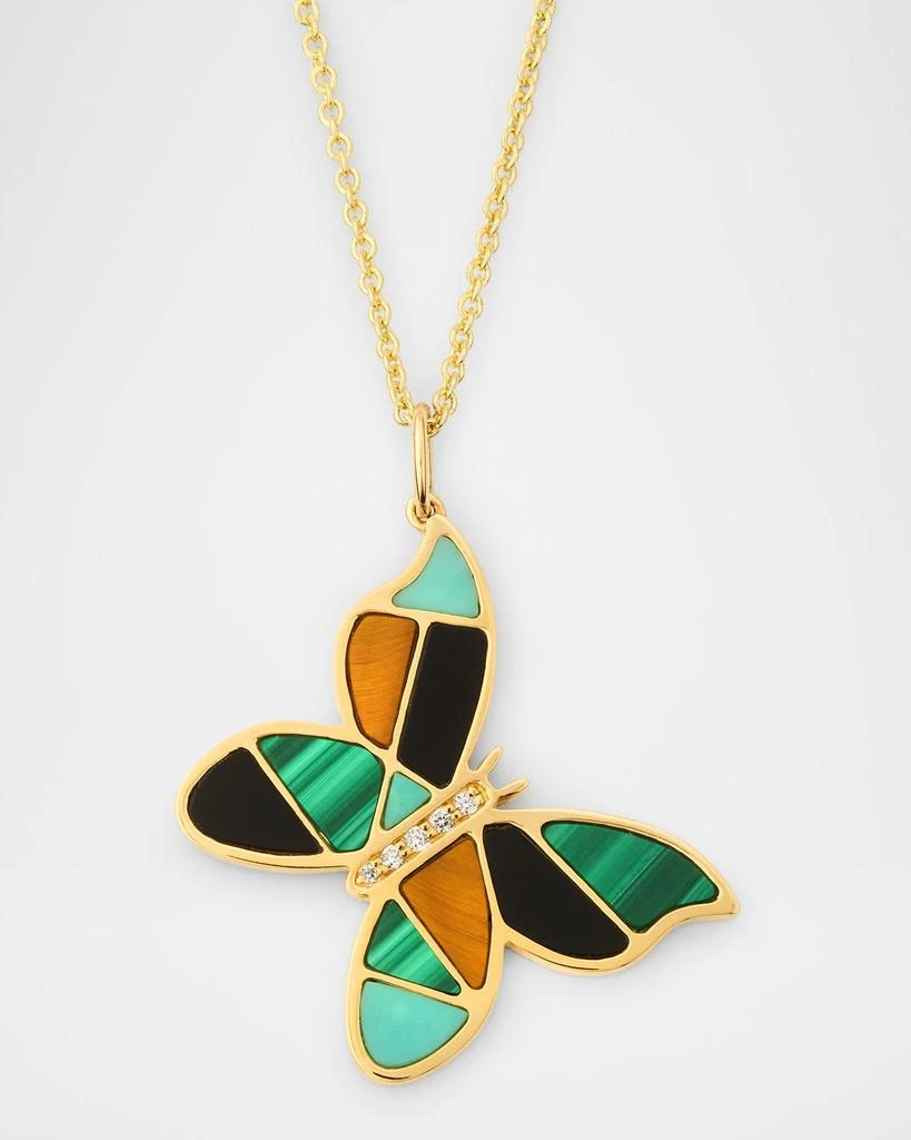 Sydney Evan Mosaic Gemstone Butterfly Pendant with Diamonds on Tiffany Chain Necklace