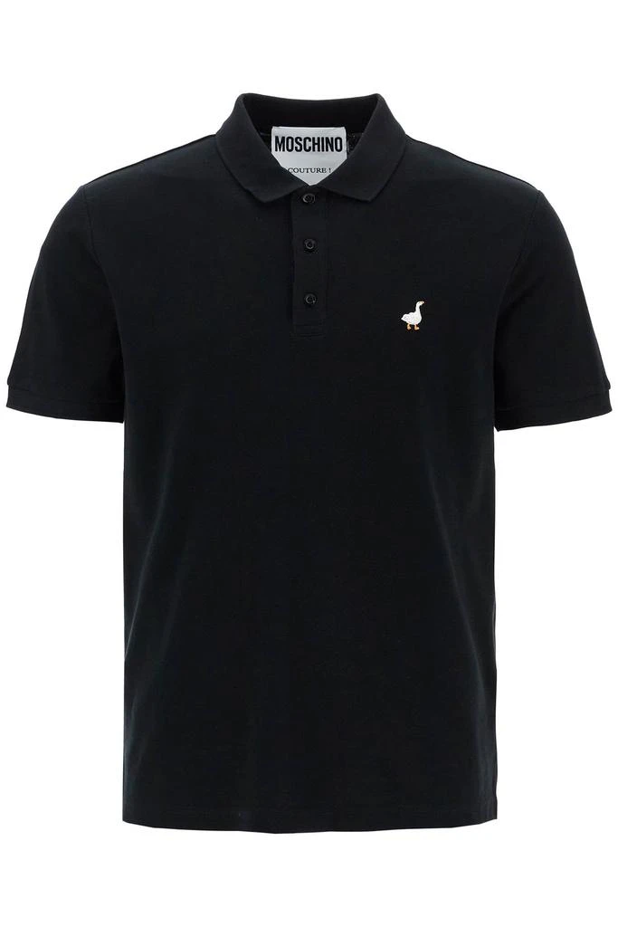 Moschino men's black cotton polo with duck embroidery 1