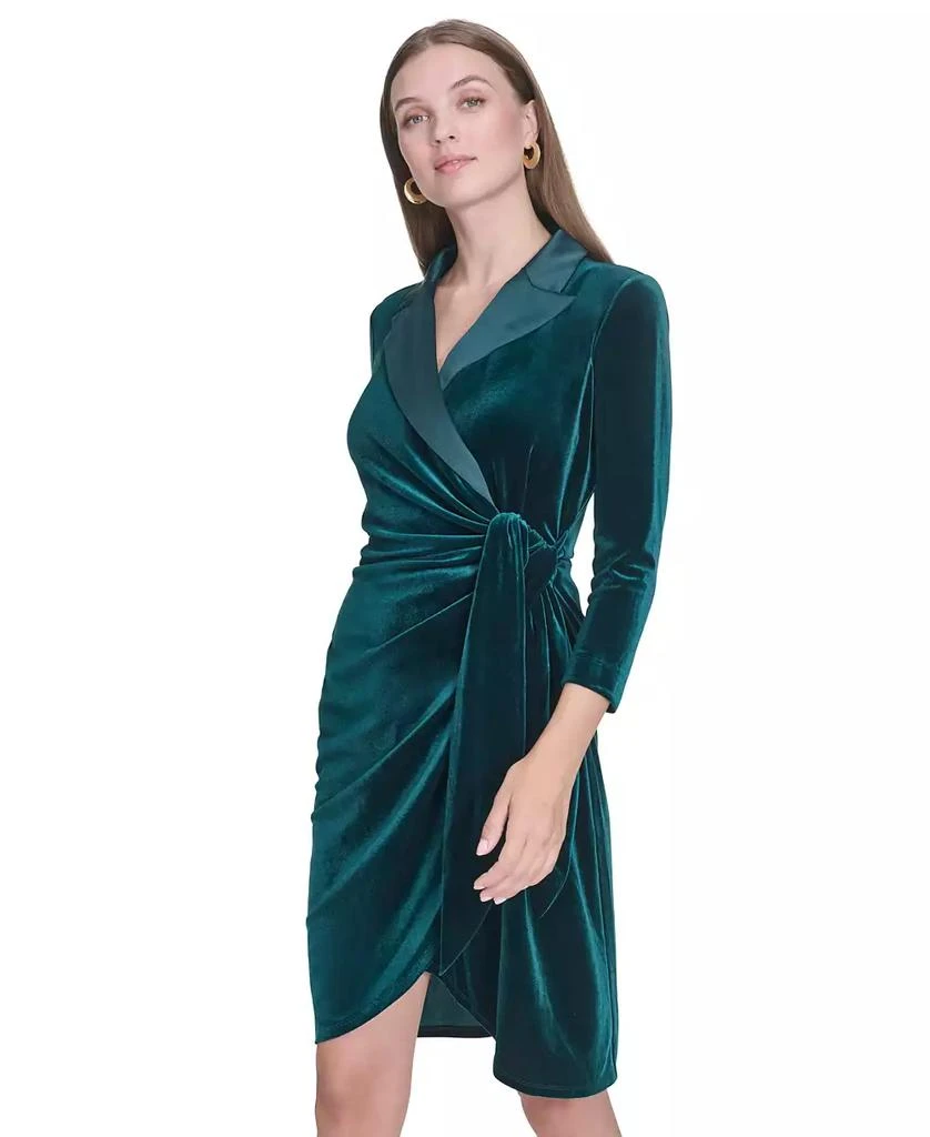 HALSTON Women's Satin-Trim Velvet Sheath Dress 3