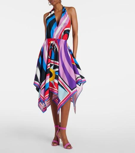 pucci midi dresses PUCCI Halterneck printed silk-twill midi dress by Pucci