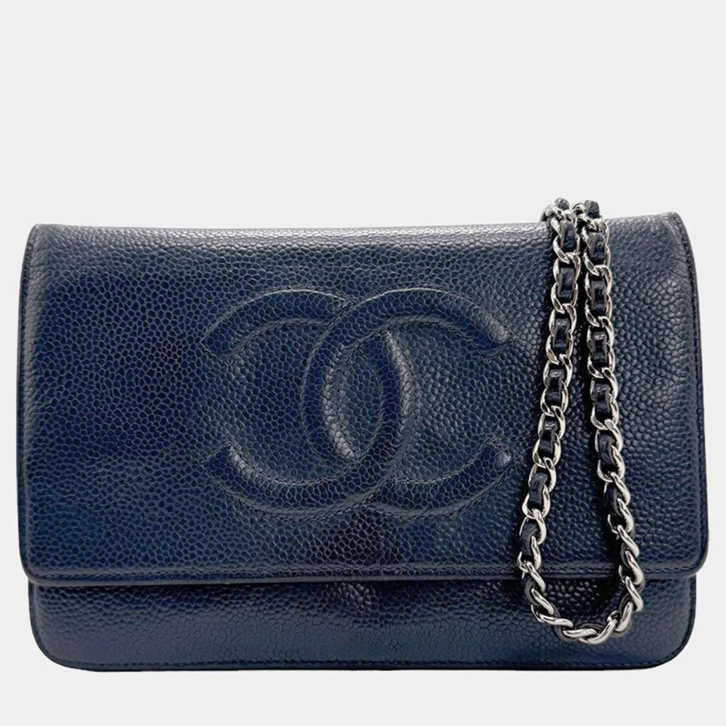 Chanel Chanel Navy Blue Leather  CC Wallet On Chain 1