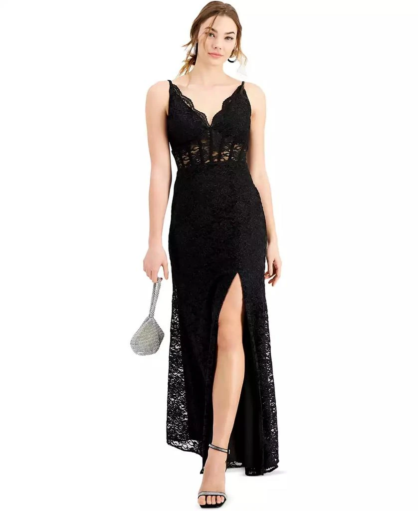 Morgan & Company Juniors' Glitter Scallop Lace Corset Gown 1