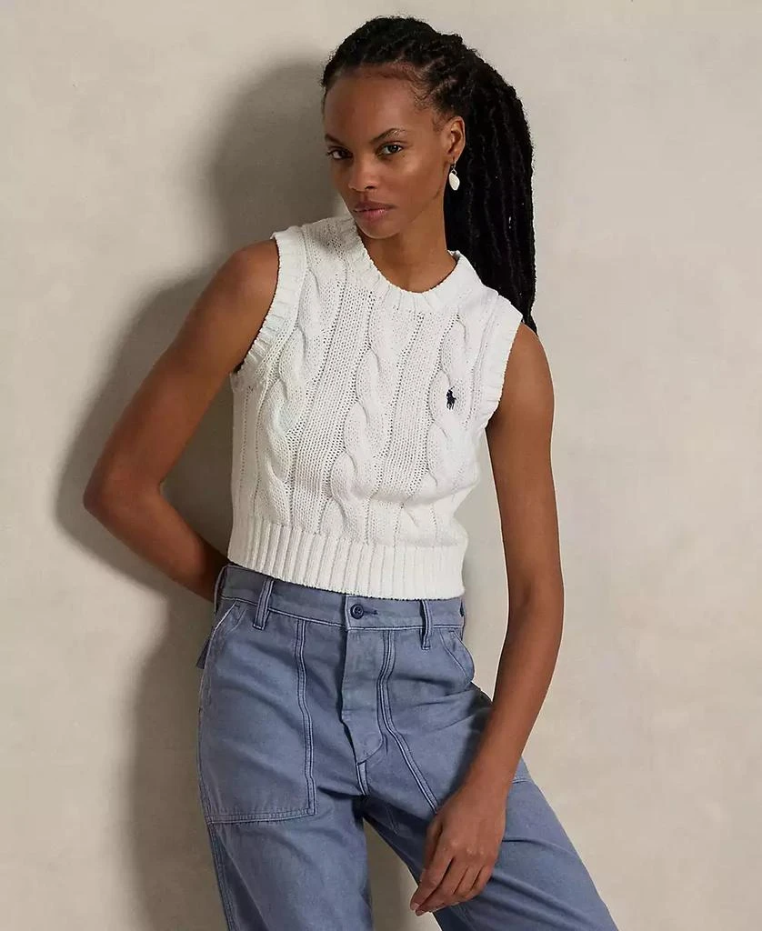 Ralph Lauren Women's Cable-Knit Cotton Cropped Sweater Vest 1