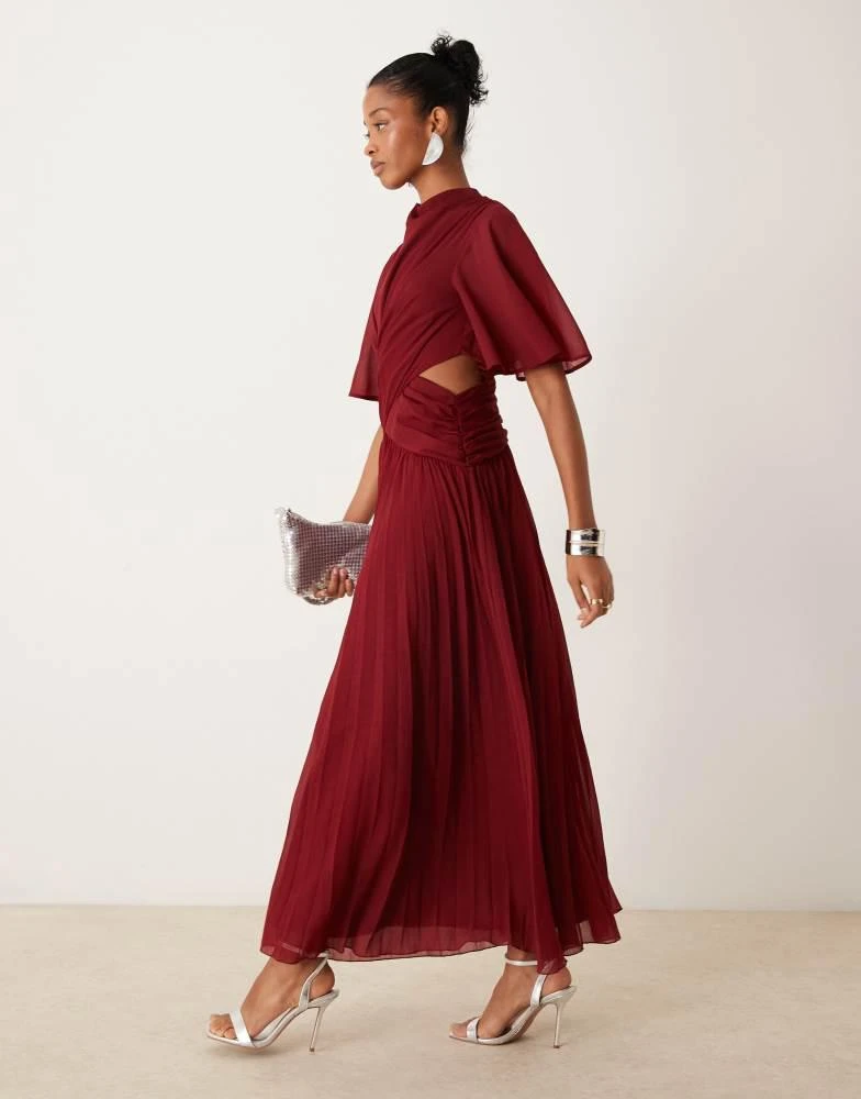 ASOS ASOS DESIGN cowl wrap front pleated midi dress with cut out in burgundy 2