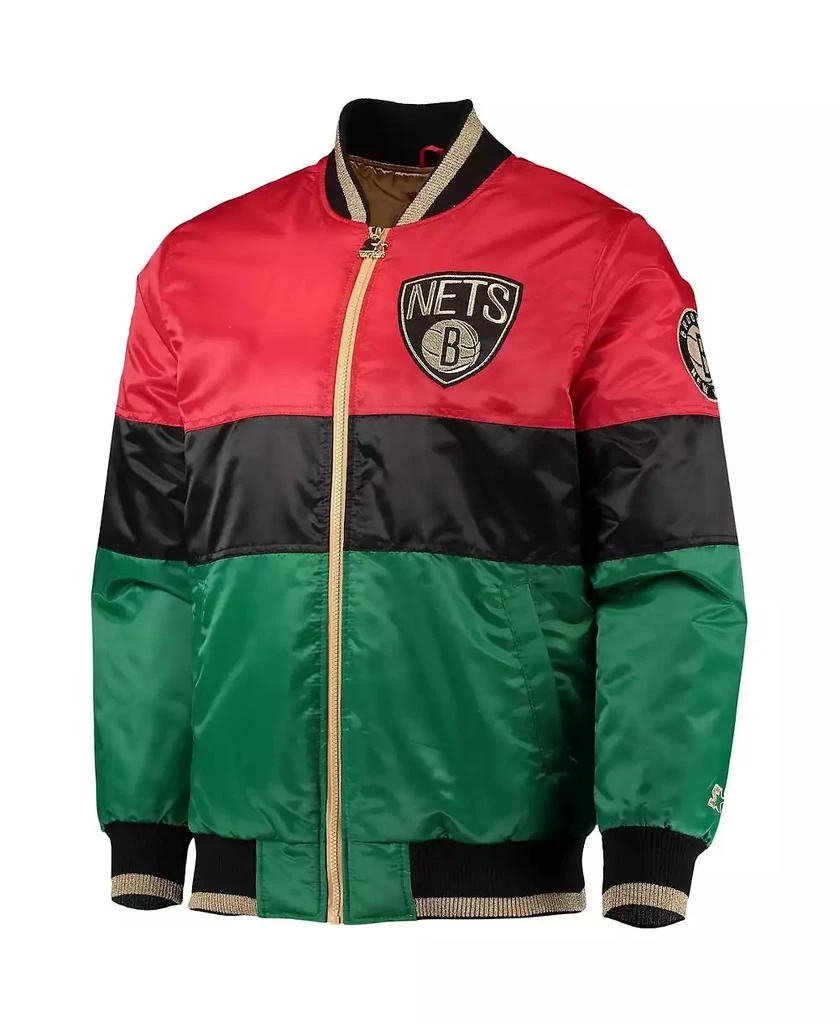 Starter Men's Red and Black and Green Brooklyn Nets Black History Month NBA 75th Anniversary Full-Zip Jacket 3
