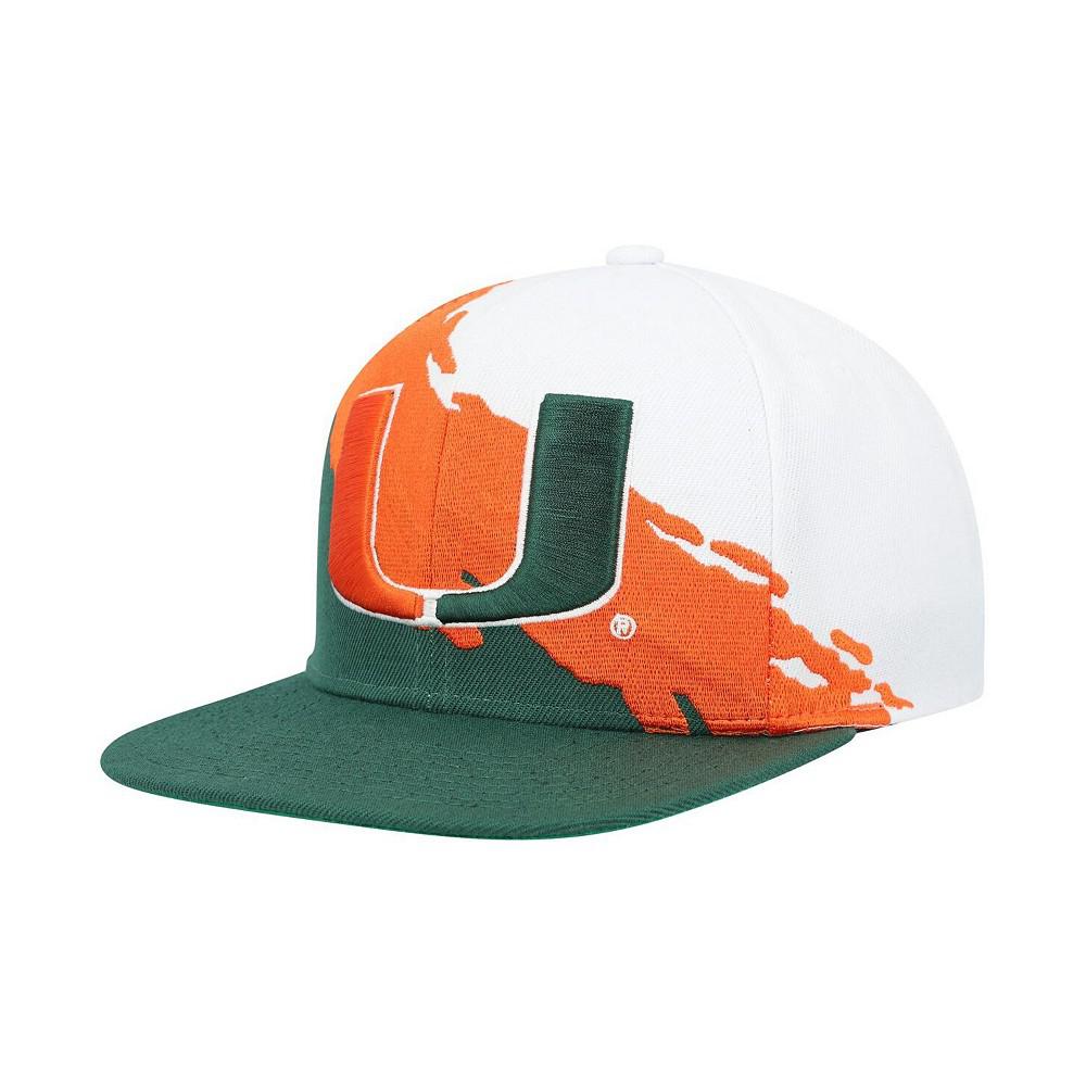 Mitchell & Ness Men's Green, White Distressed Miami Hurricanes Paintbrush Snapback Hat