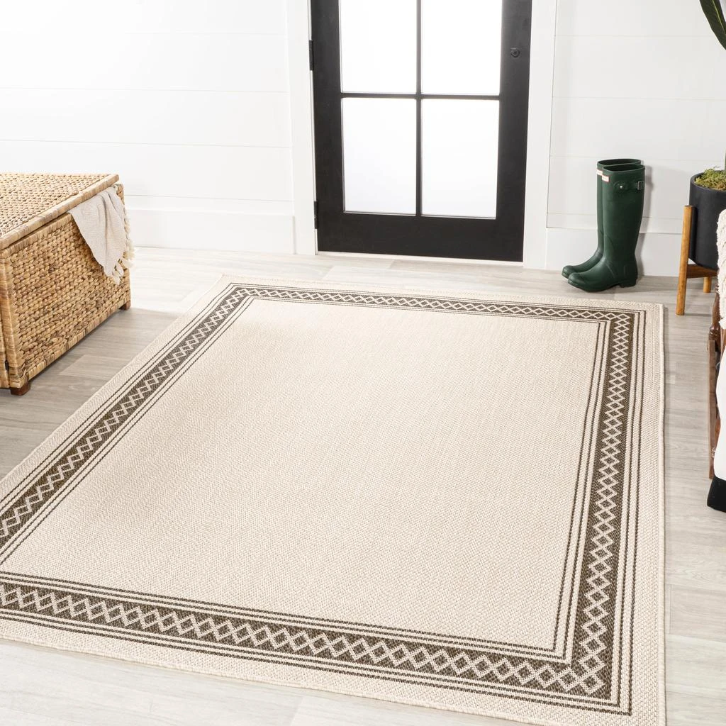 JONATHAN Y Lucia Classic Diamond Border Indoor/Outdoor Cream/Blue Runner Rug 9